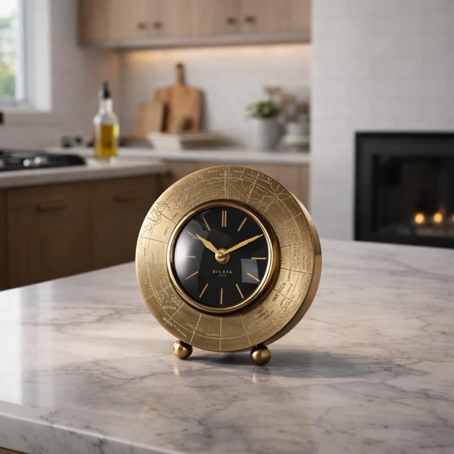 5-Year Desk Clock Wood+Brass — personalised corporate gift